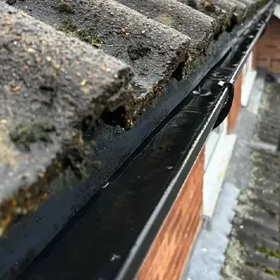 The same gutter cleared of plants and debris